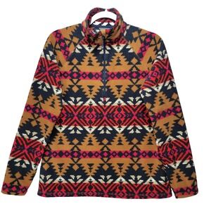 Eddie Bauer Fleece Aztec Qtr Zip Shirt Women M Southwest Colorful‎ Mock Neck Red